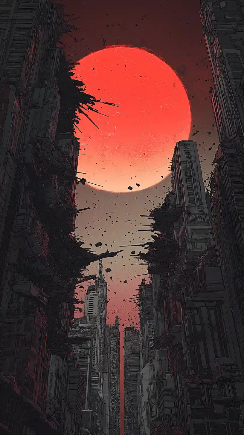 피처럼 붉은 태양 앞에 붕괴하는 SF 메가스트럭처