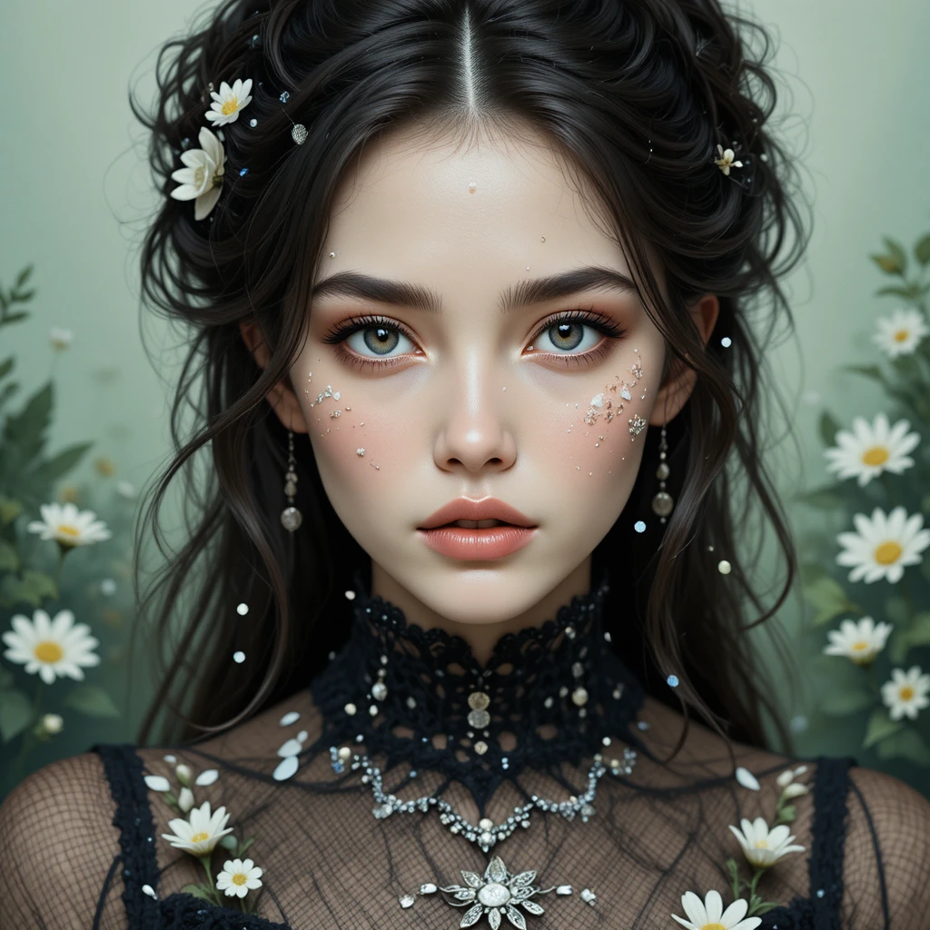 Mystical portrait of a young woman with floral details