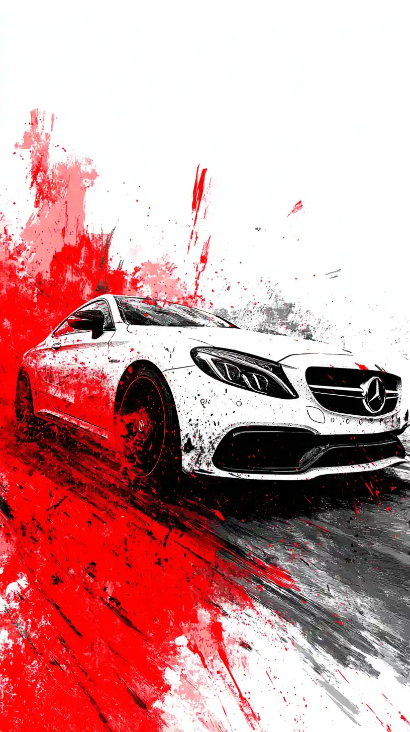 Voiture de sport blanche avec éclaboussures explosives de peinture rouge et noire