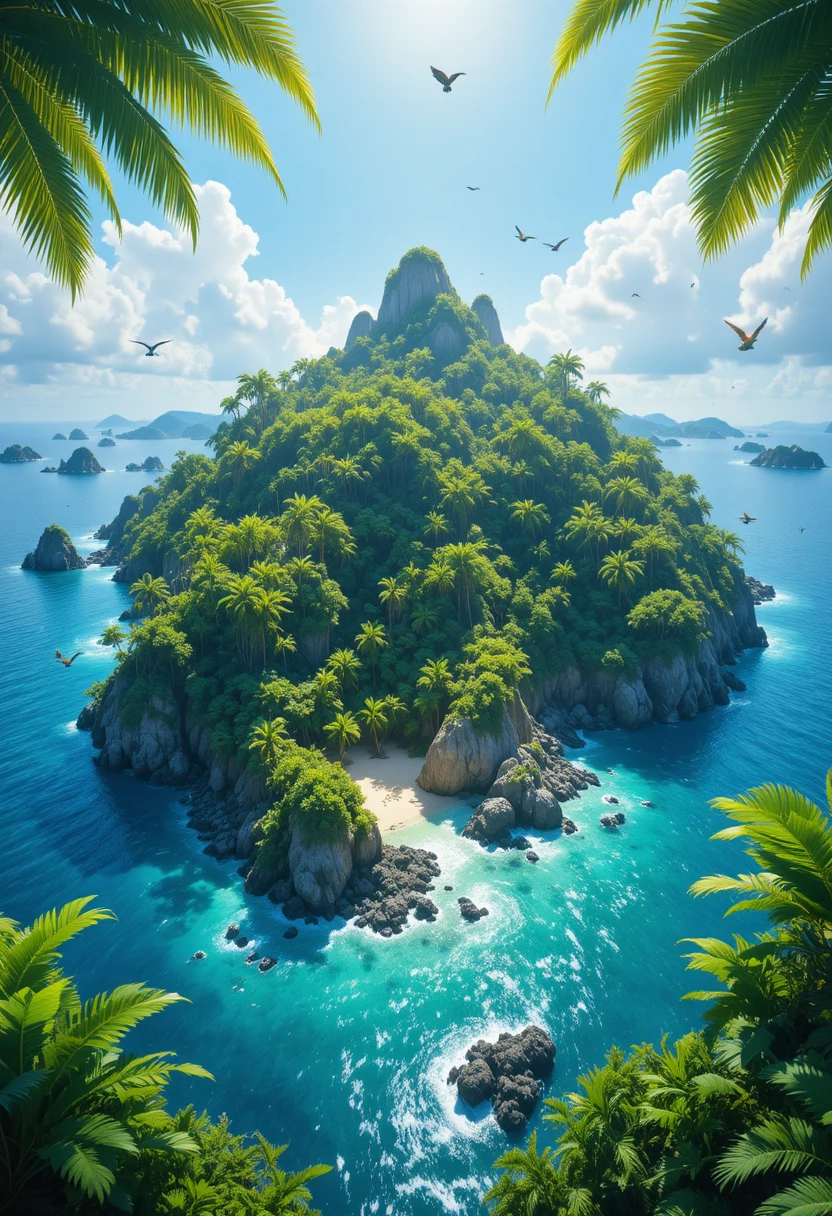 Costa de isla tropical con palmeras y océano turquesa