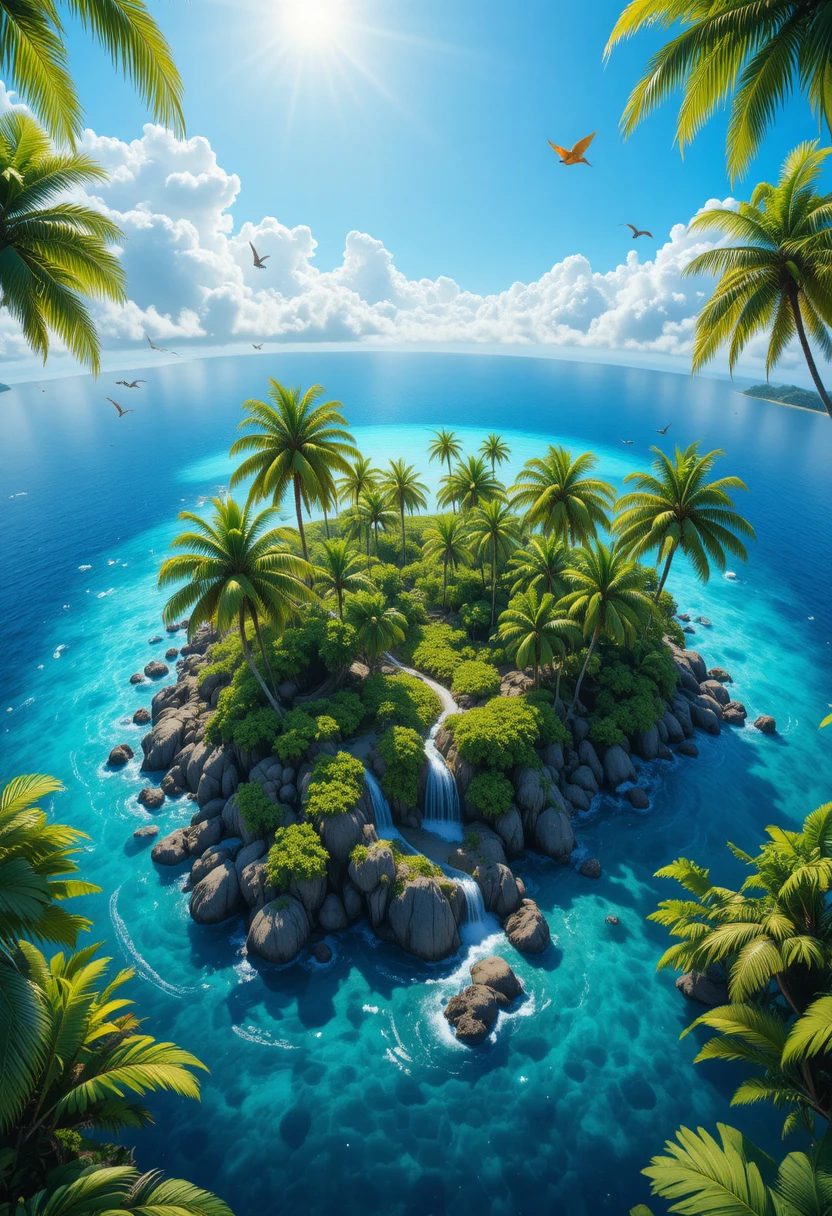 Isola tropicale con acque turchesi e palme rigogliose