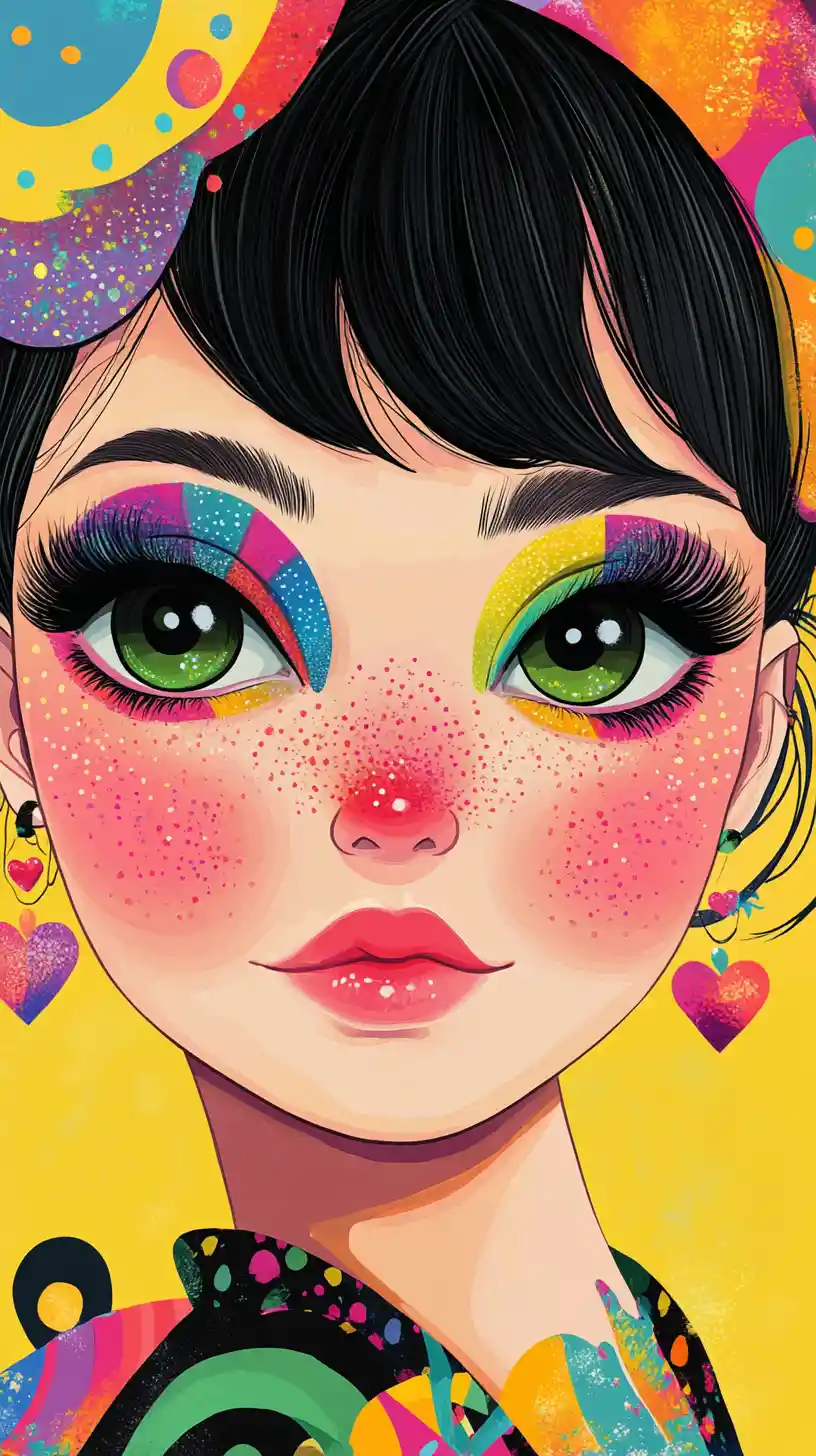 Retrato pop art colorido de una mujer joven