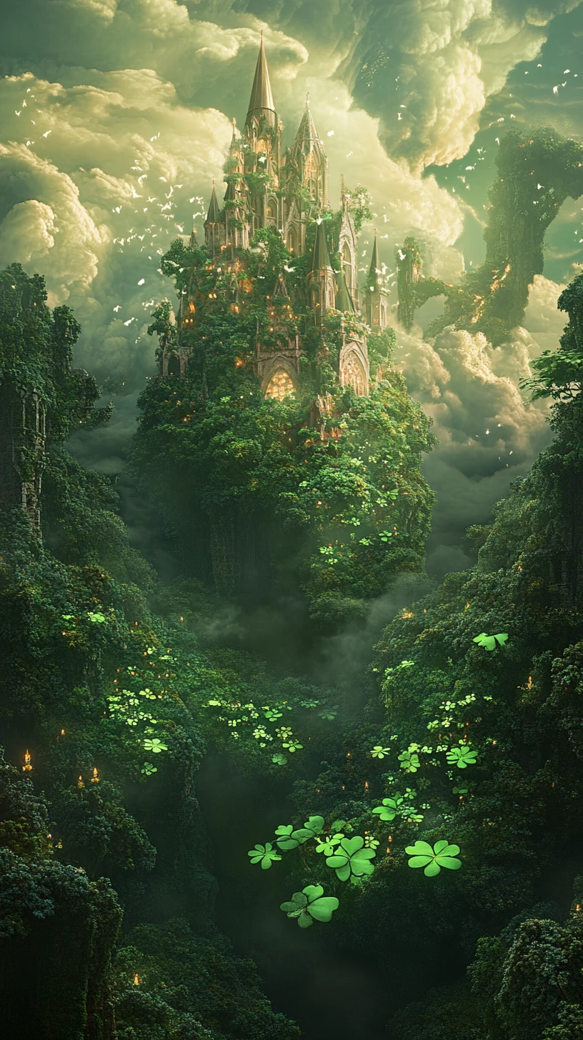 Illusion de trèfle en dark fantasy dans une scène de conte de fées surréaliste