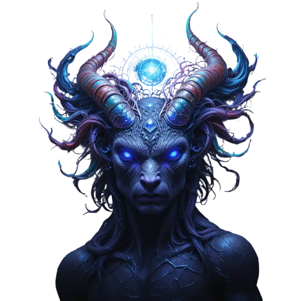 Mystical horned creature glowing in a starry cosmos