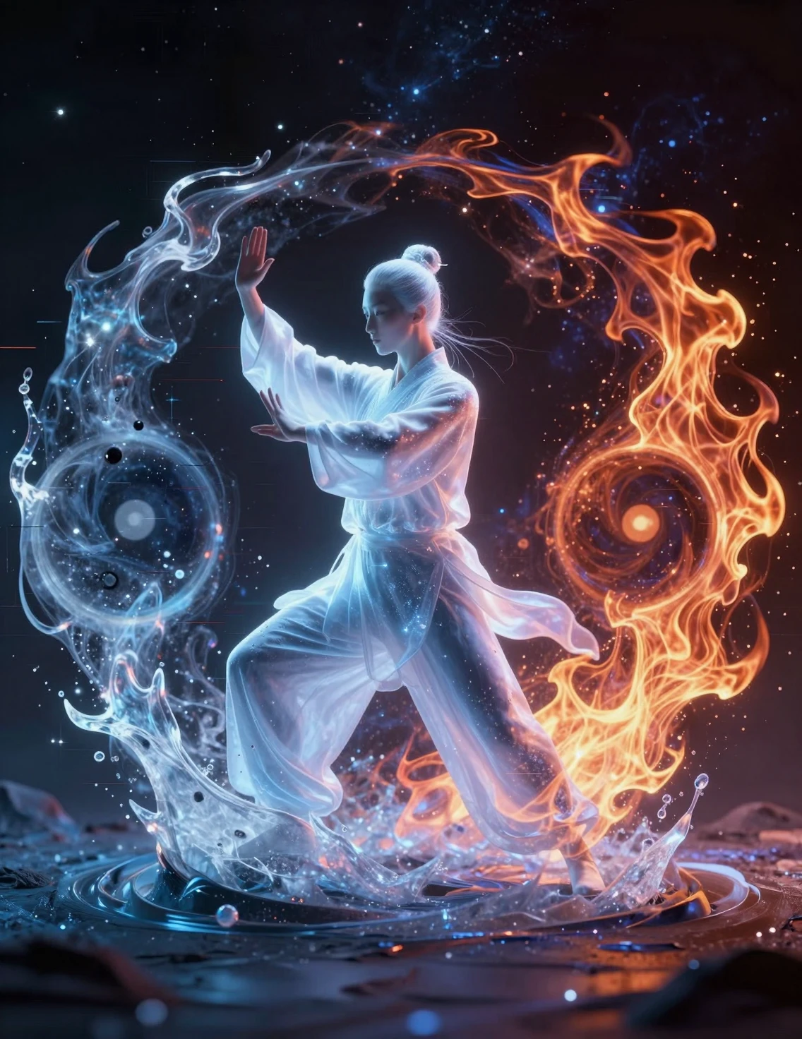 Sereno espírito cósmico de tai chi em equilíbrio yin yang