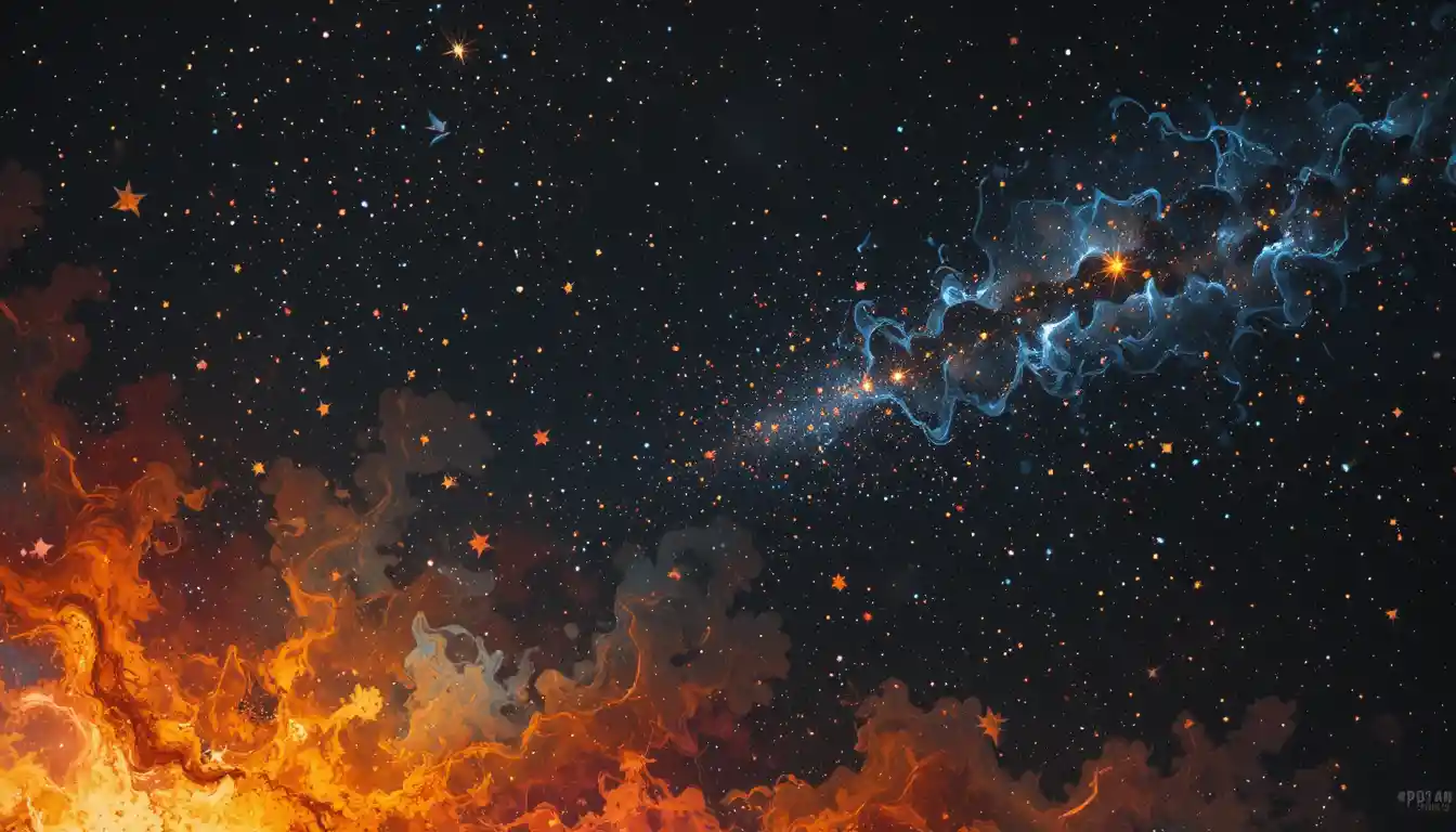 Samtig schwarzer Kosmos mit Fraktalsternen und Farbe