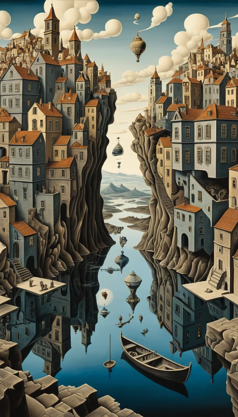 Paisagem surreal impossível de estruturas arquitetônicas retorcidas