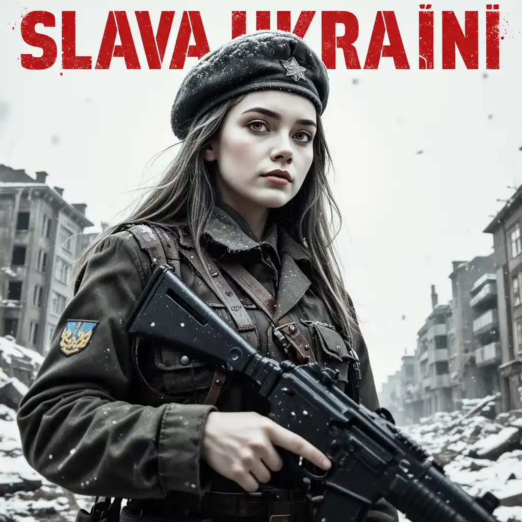 Ukrainische Soldatin mit Gewehr im sowjetischen Stil-Poster