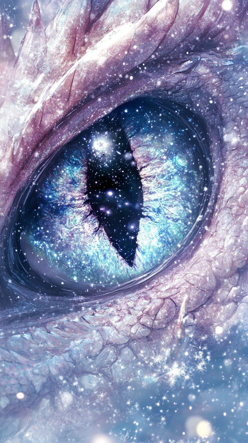 Close up celestial dragon eye in a winter cosmos