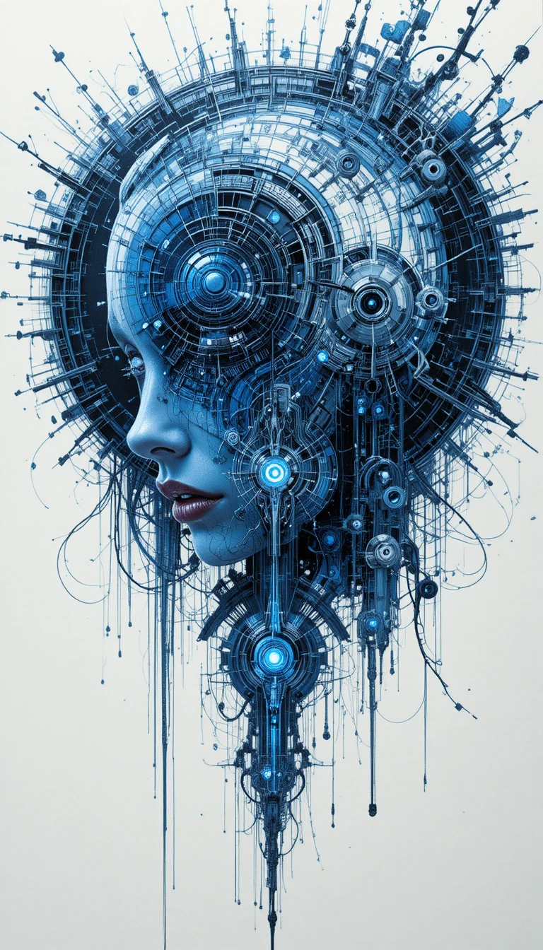 Abstrakte blaue Tech-Oberfläche mit mystischen Sci-Fi-Elementen