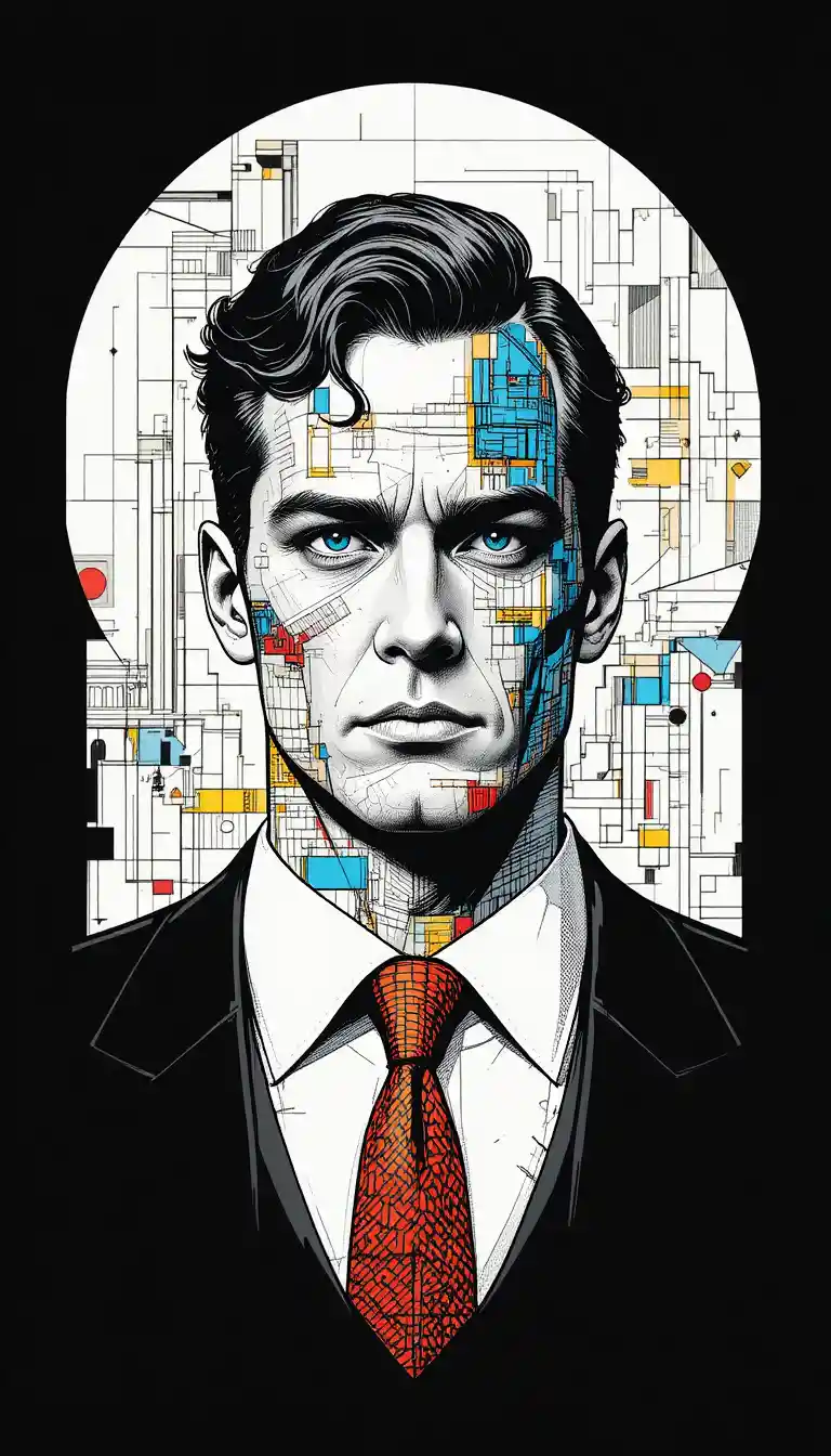 Heroic vector portrait of a confident man in formal attire
