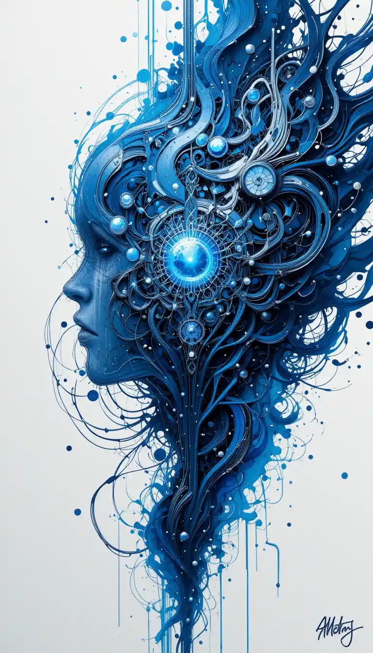Mystische abstrakte Technologie im blau-weißen Digitalstil