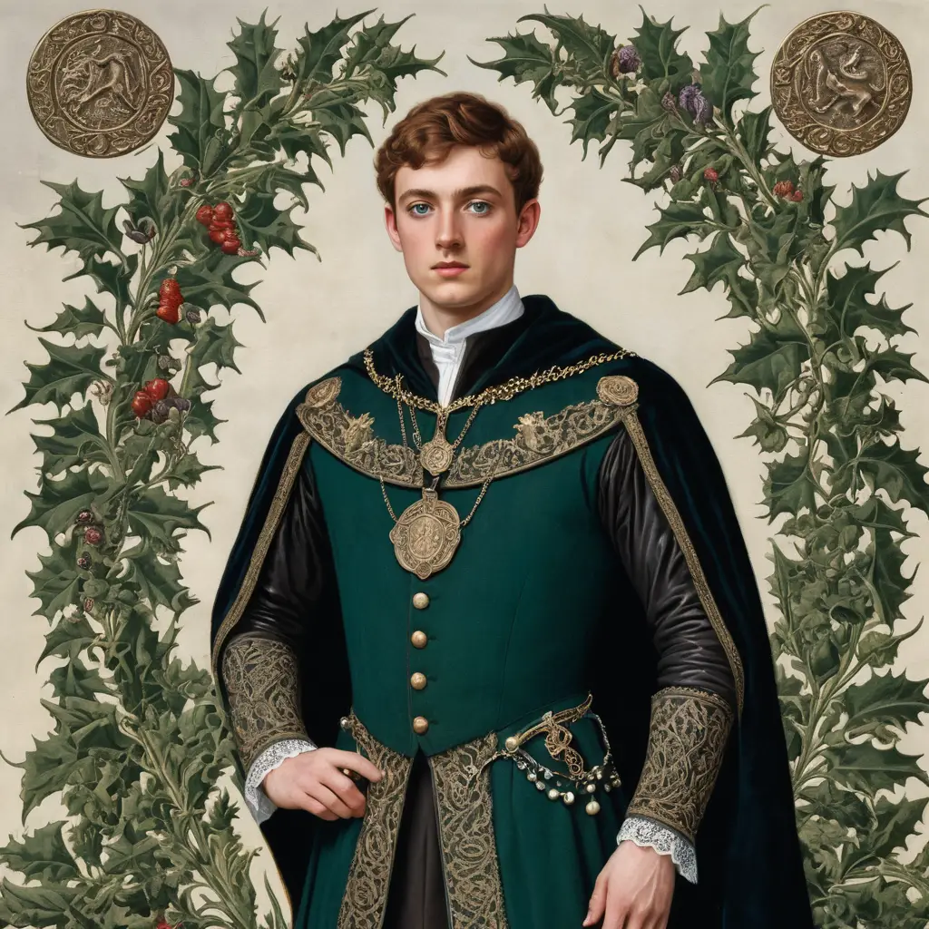 Noble escocés con jubón verde esmeralda y capa de terciopelo