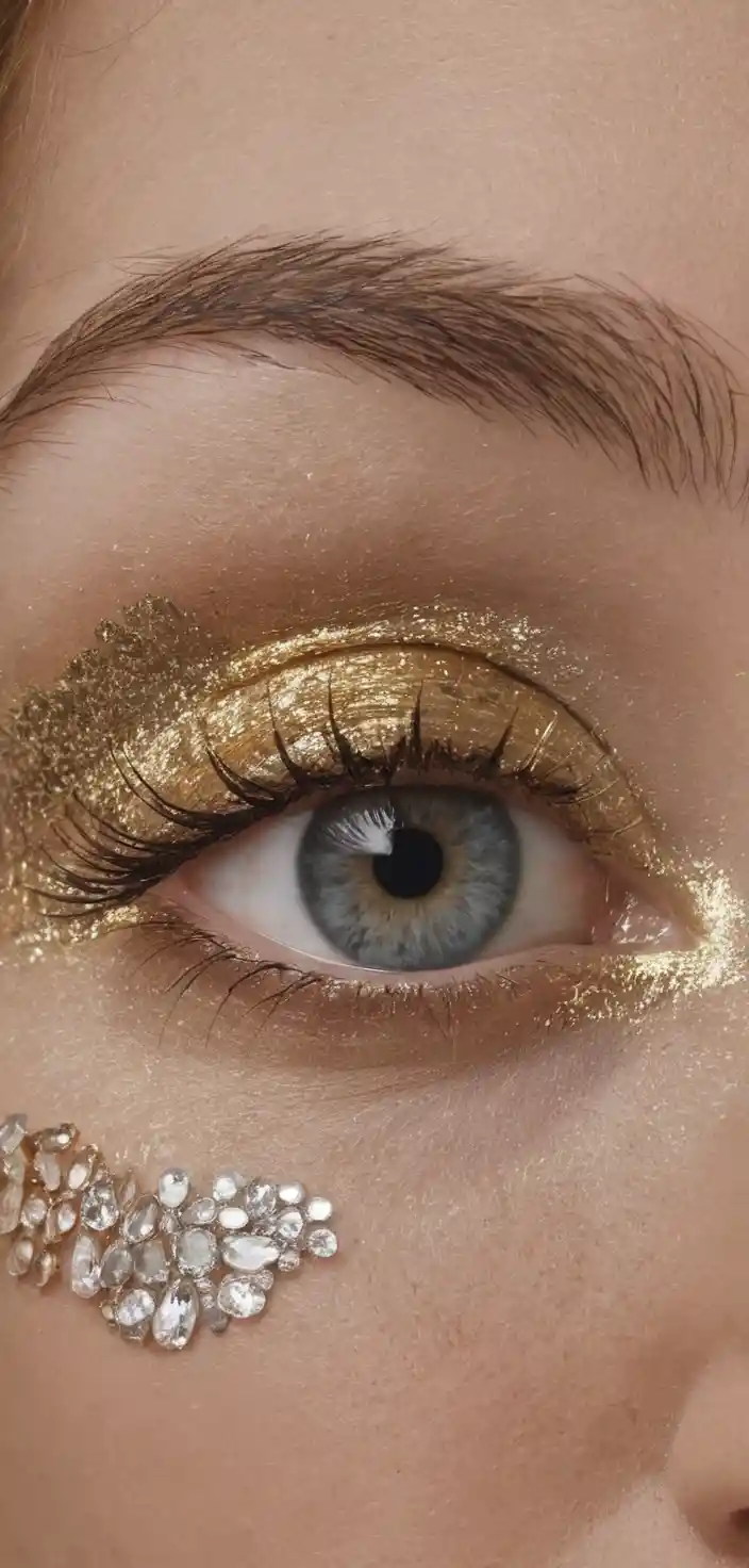 Luxurious 3D jeweled human face sculpture in gold and gems