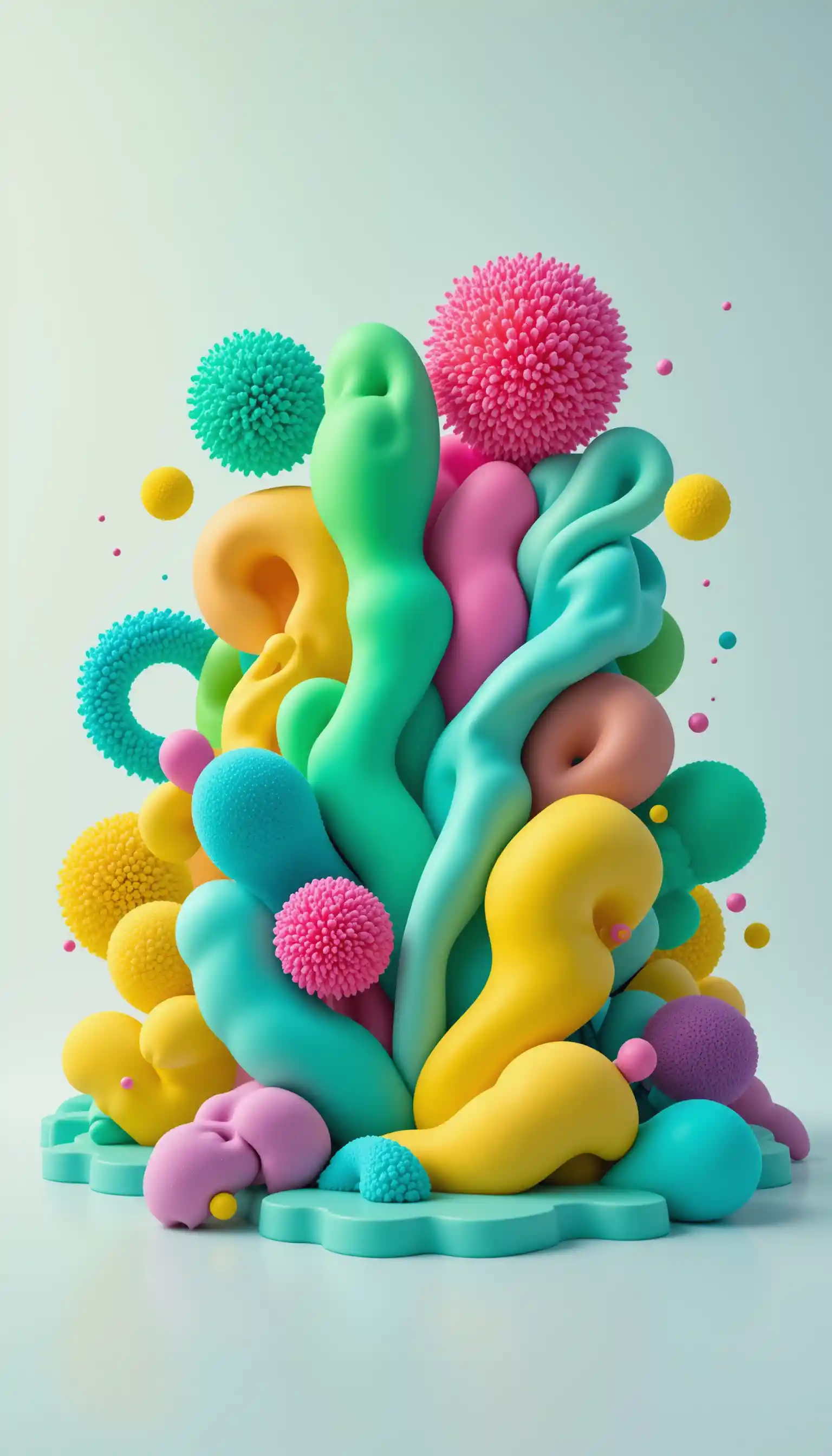 Formes organiques 3D colorées dans un espace abstrait lumineux