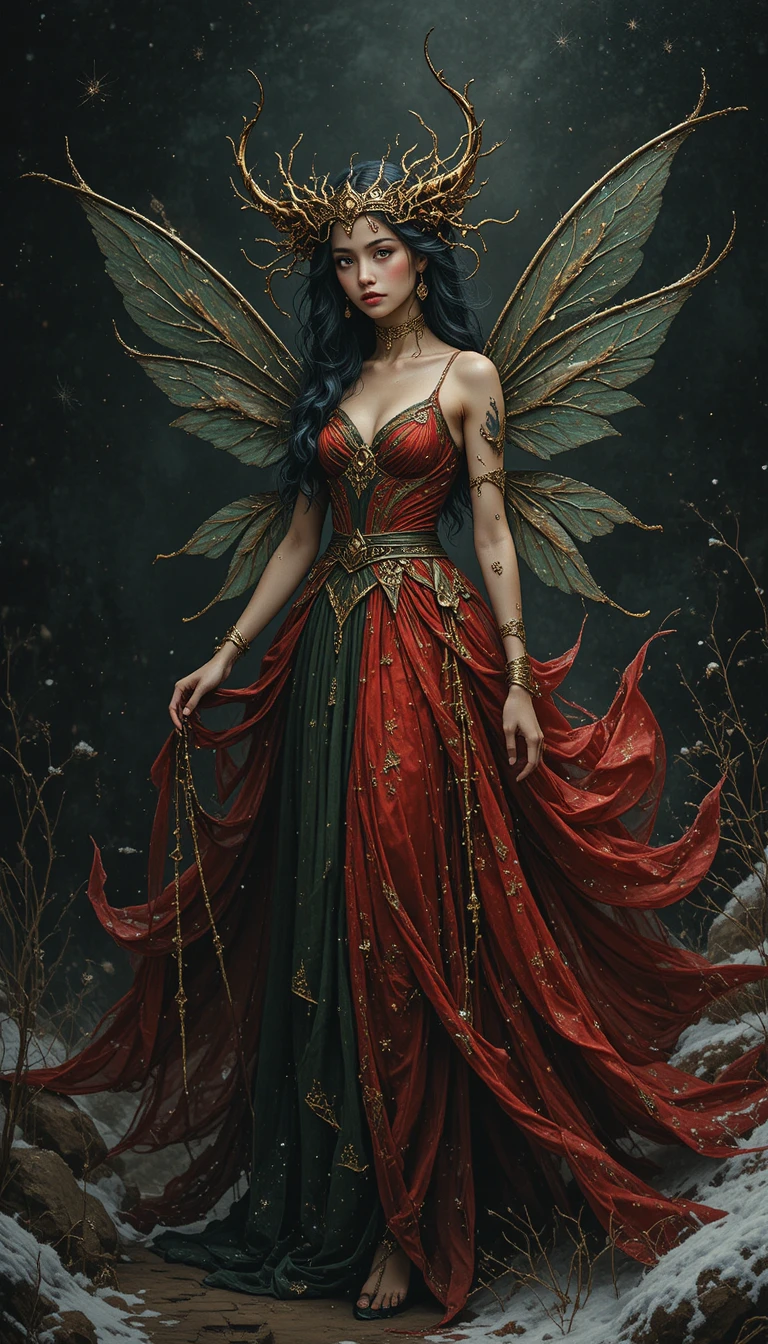Dark minimalist fairy in a realistic horror inspired style