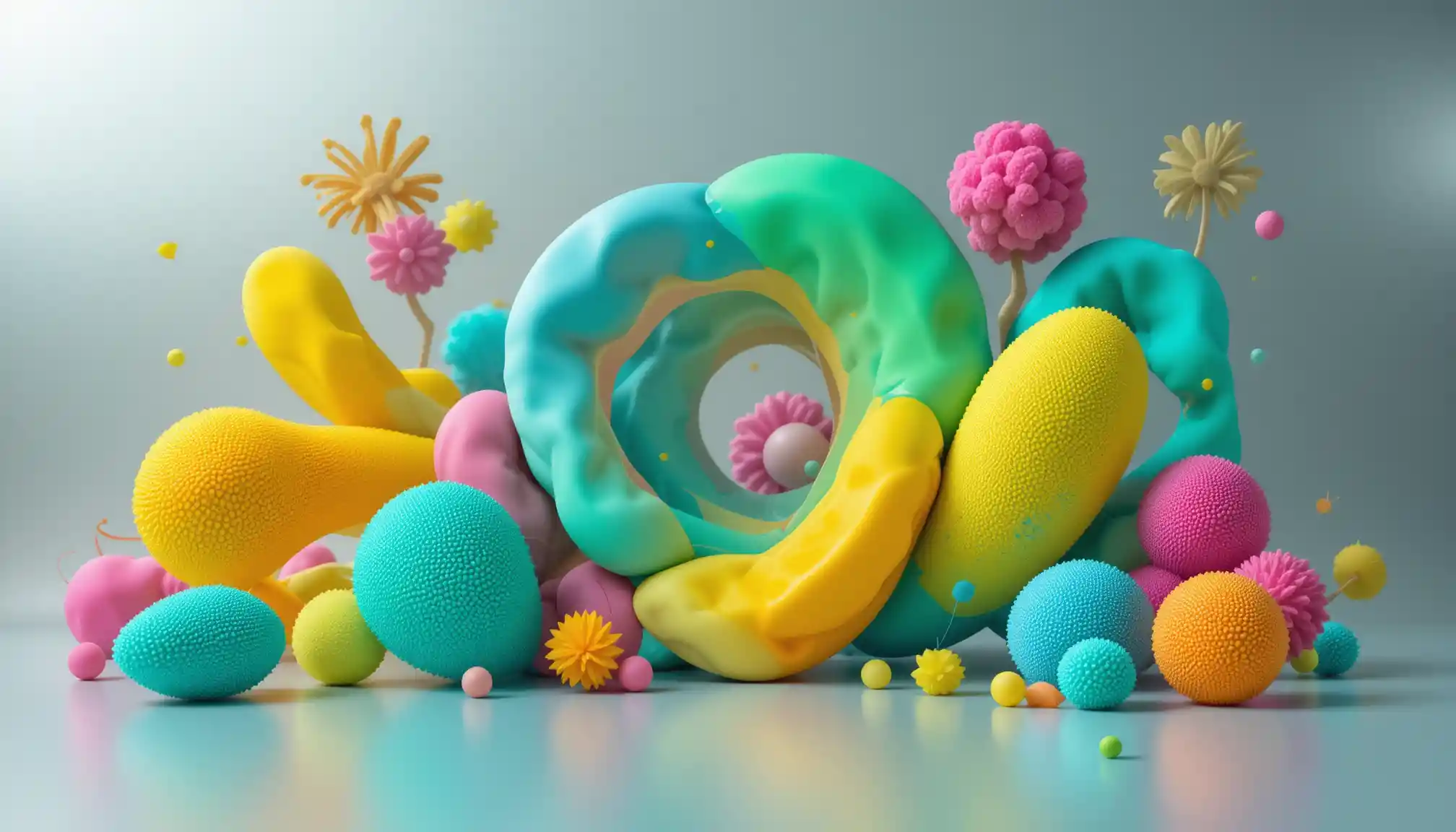 Formes organiques 3D abstraites aux couleurs néon vibrantes