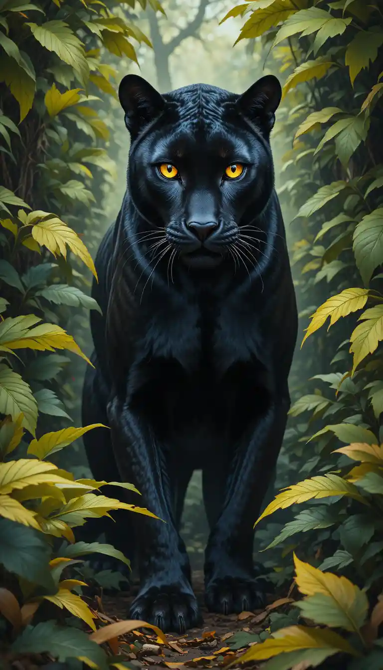 Schwarzer Panther mit goldenen Augen im üppigen Dschungel