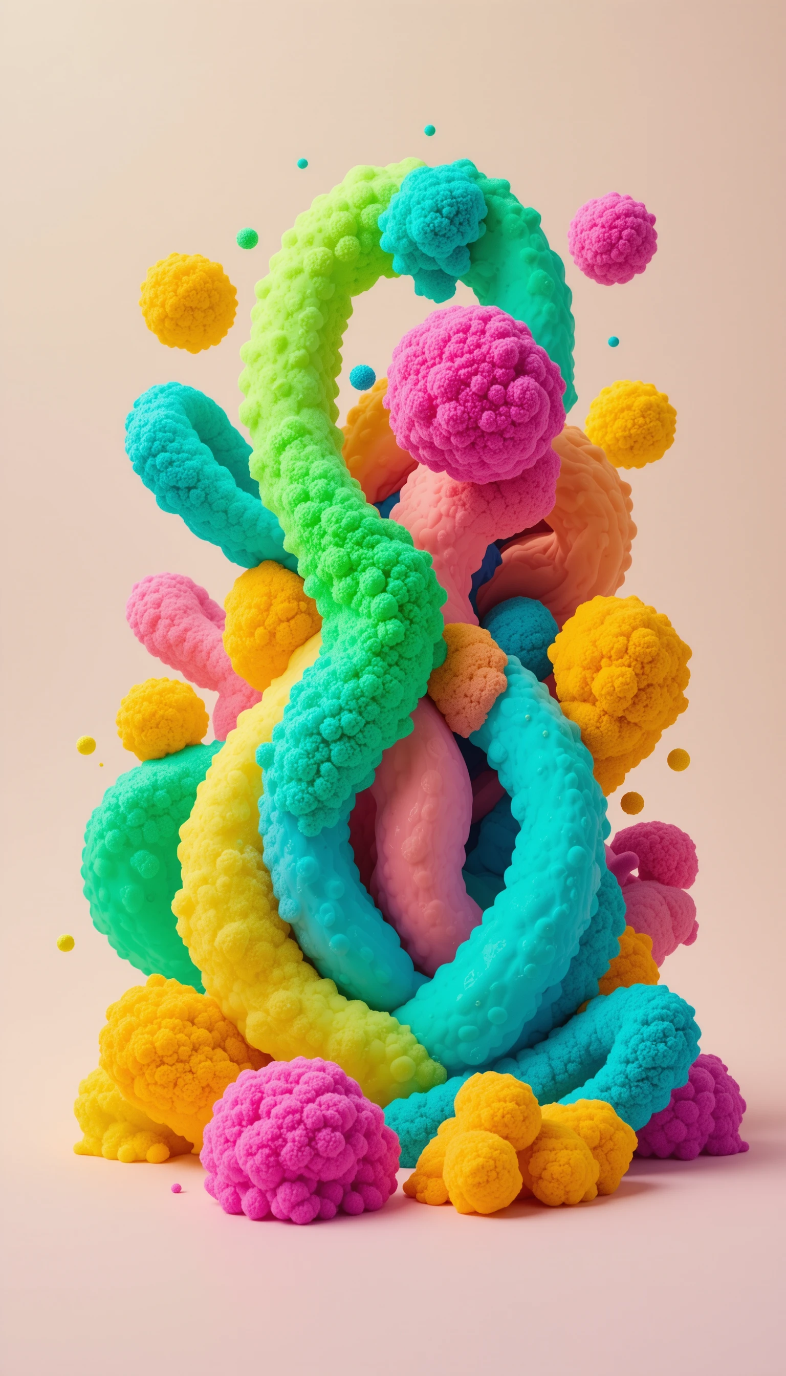 Formas orgânicas 3D abstratas em paleta vibrante de cores neon