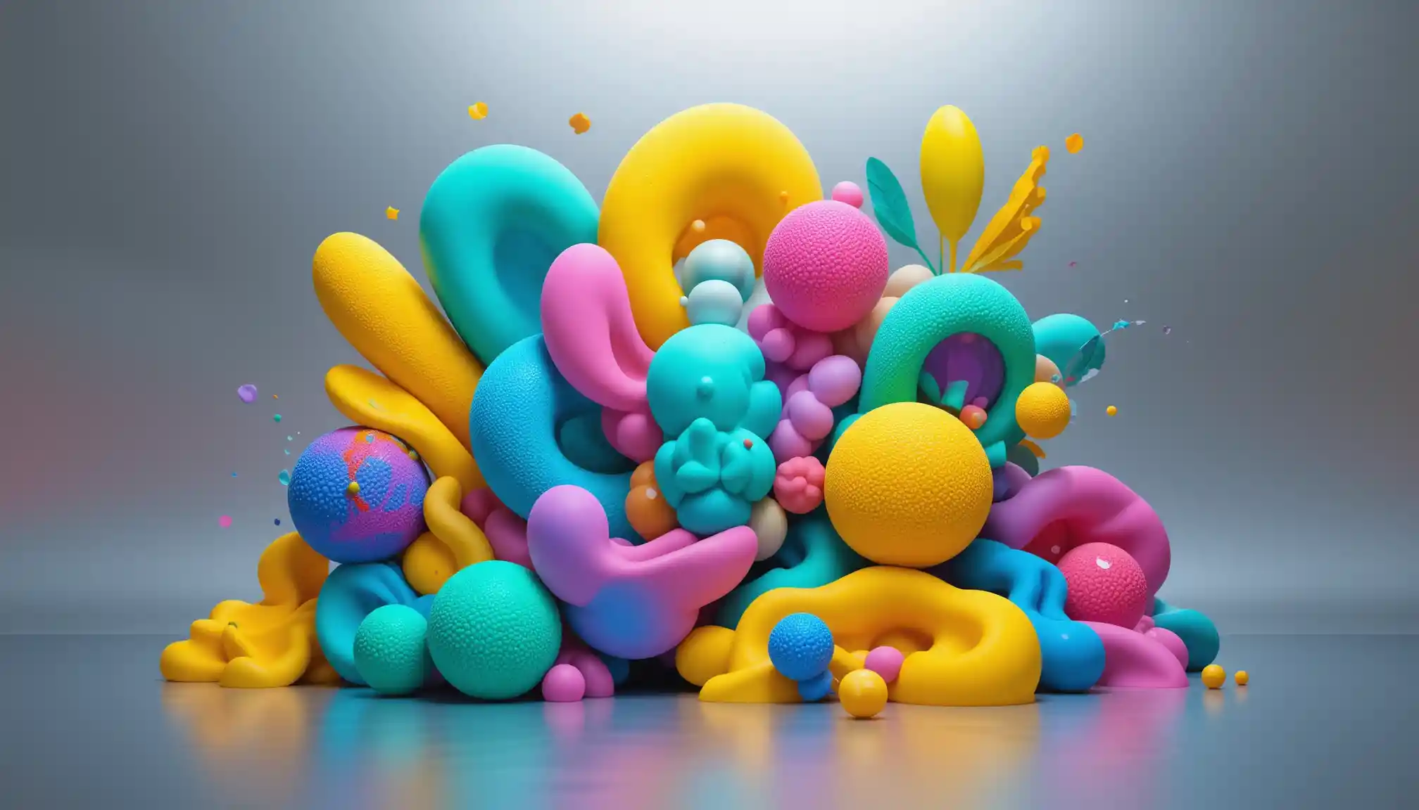 Abstract 3D organic shapes in vibrant flowing motion
