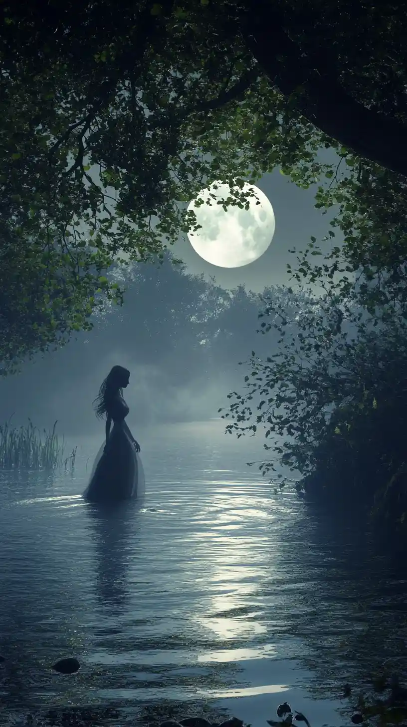 Mystical spirits dancing in a moonlit Romanian forest
