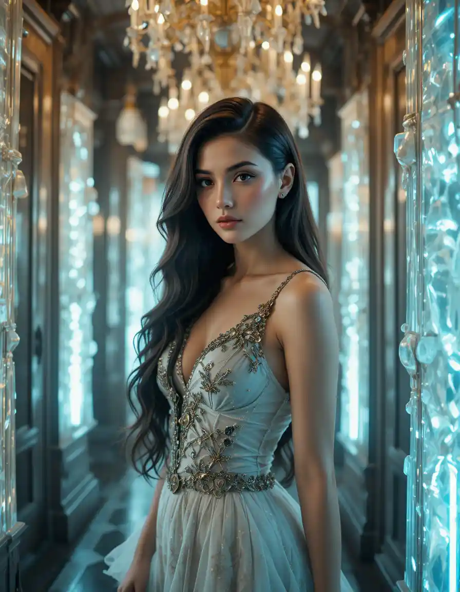 Glamorous femme fatale in a steampunk inspired fashion scene
