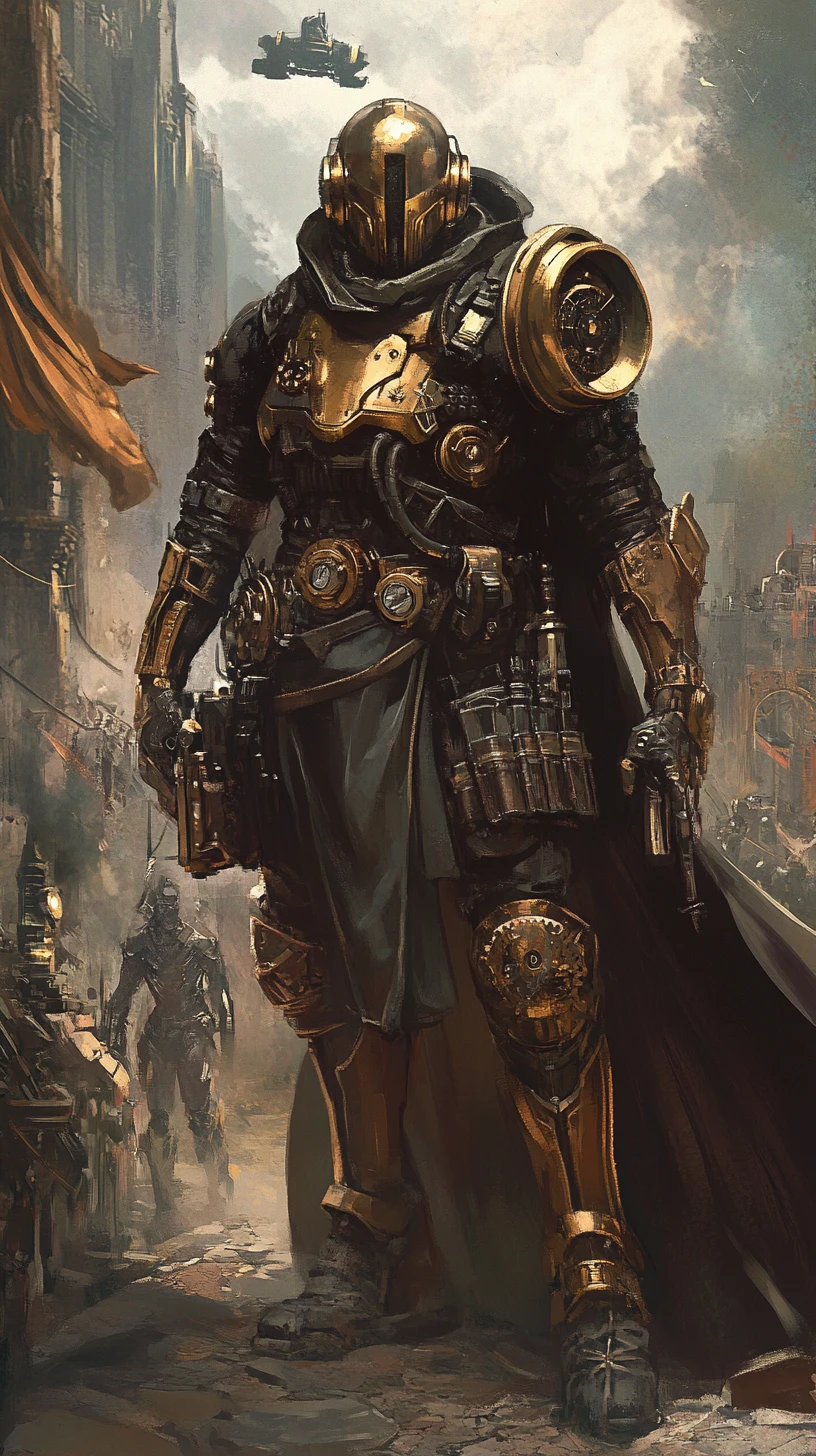 Guerriers fantasy steampunk rassemblés dans une lumière douce et diffuse