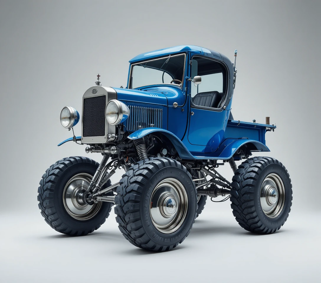 Carro azul vintage em estúdio com iluminação suave