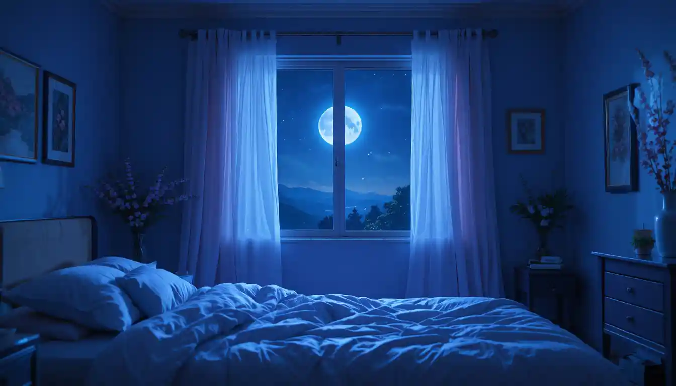 Chambre paisible au clair de lune avec voilages flottants