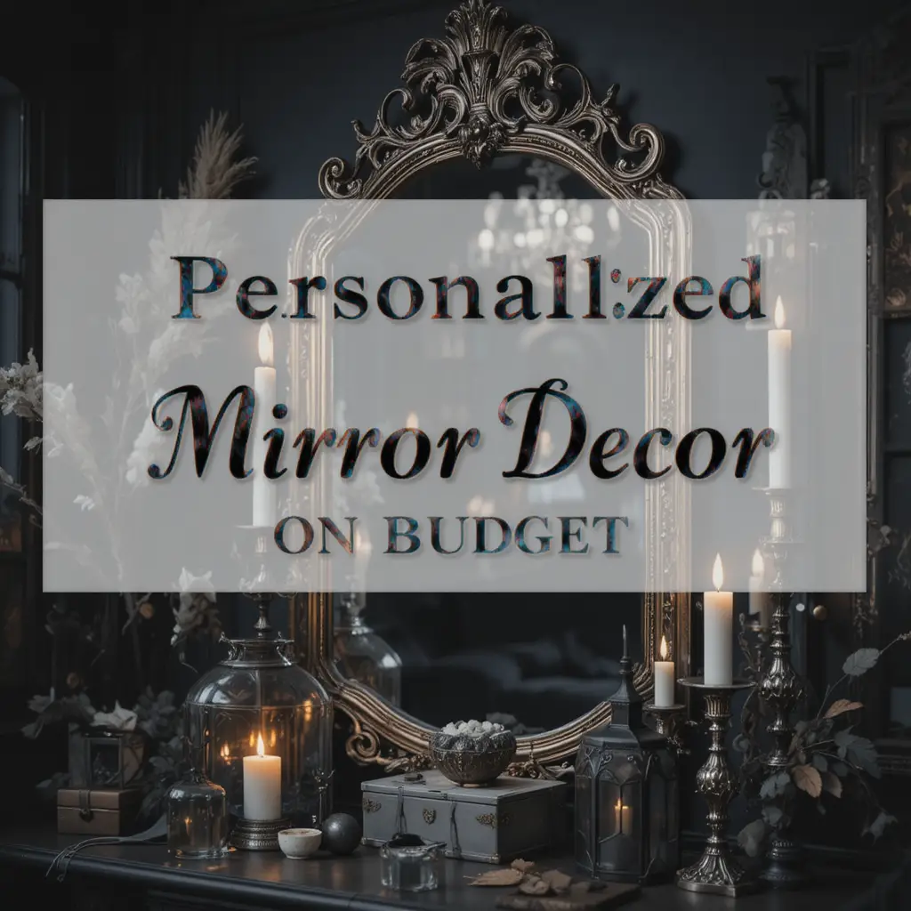 Dunkle Vintage-Spiegeldeko mit Kerzen und Text-Overlay