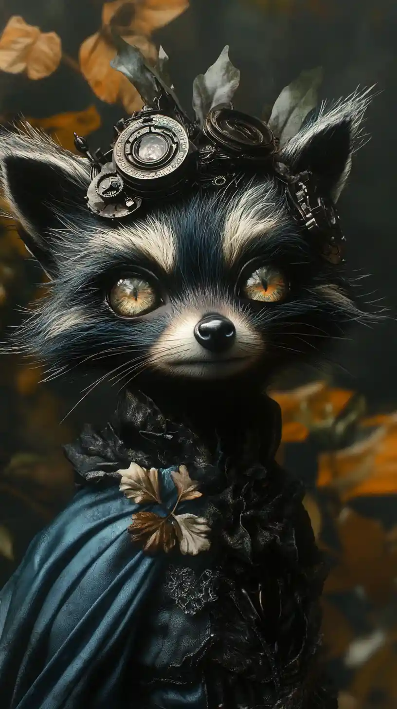 Figura surreal de guaxinim em uma floresta sombria e encantada