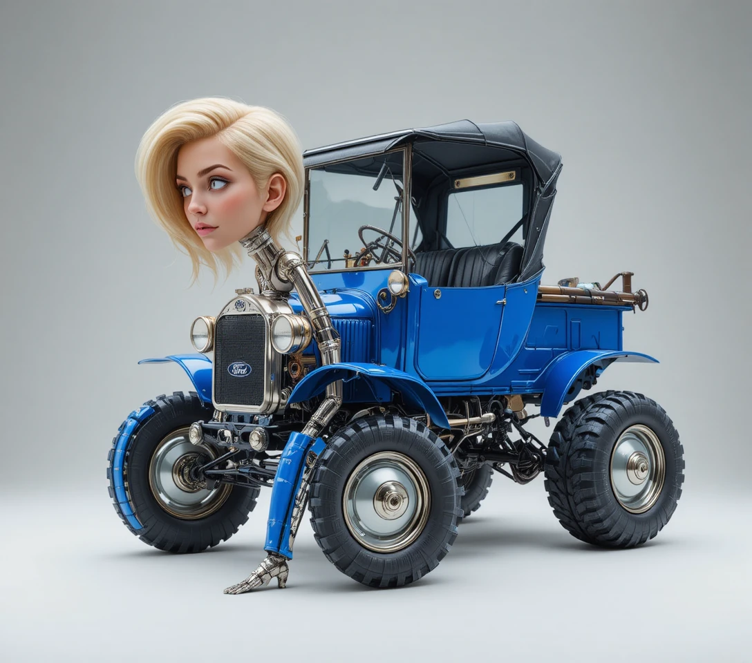 Blauer Vintage-Ford Model T im Studio in Profilansicht