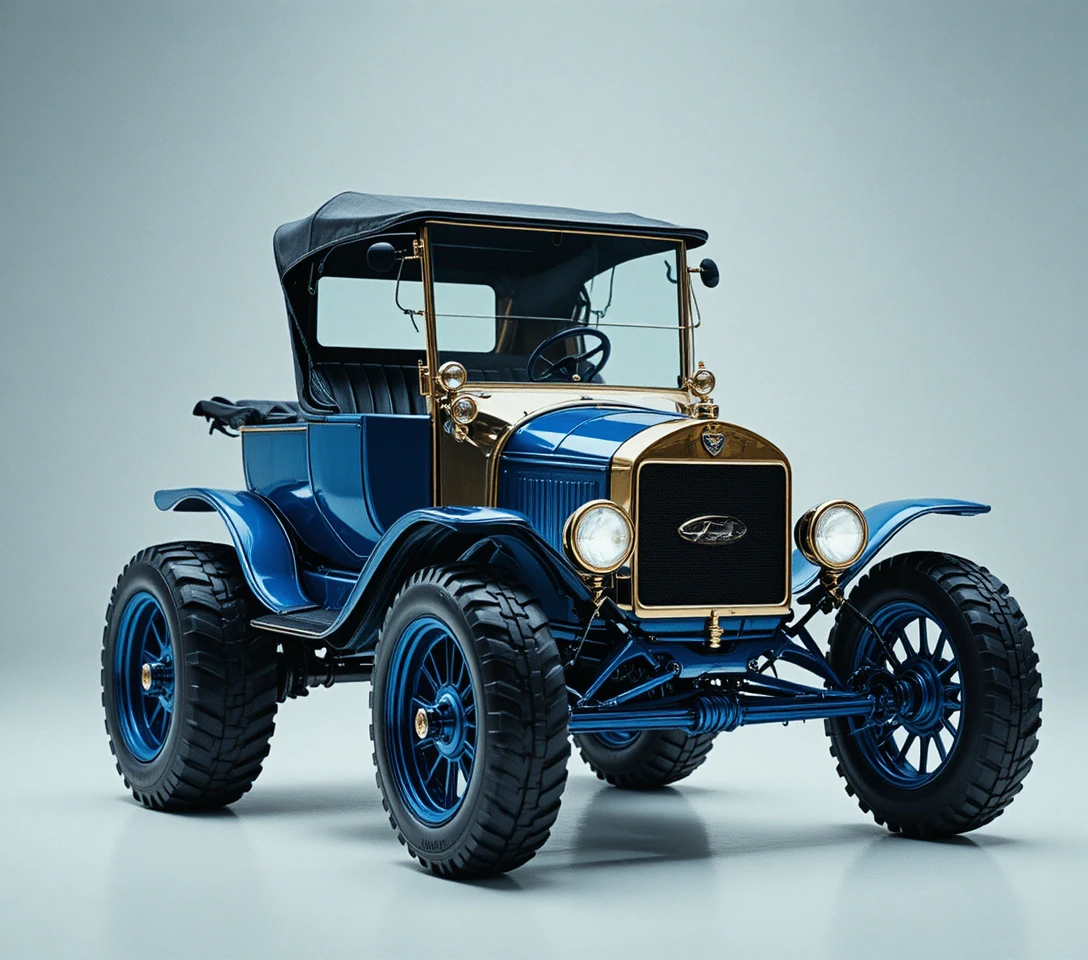Blauer Vintage-Ford Model T in sauberer Studioansicht