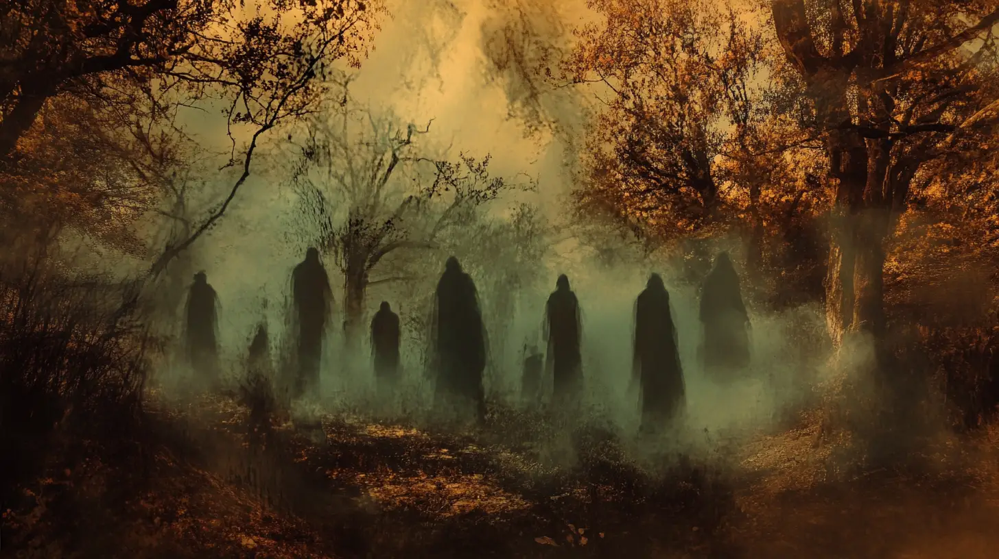 Scena surreale di illusione ottica con immagini di Halloween a strati