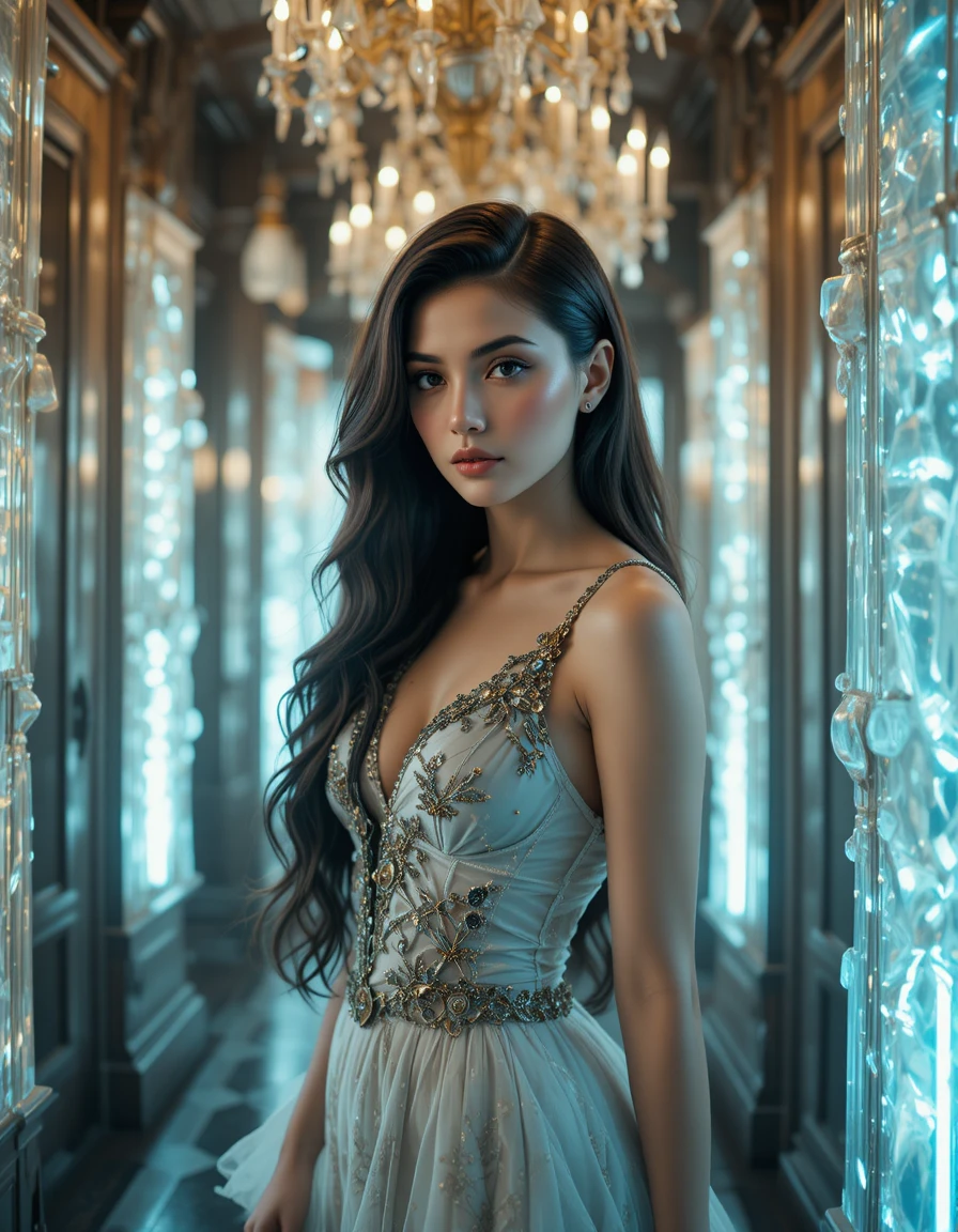 Glamorous femme fatale in a steampunk inspired fashion scene