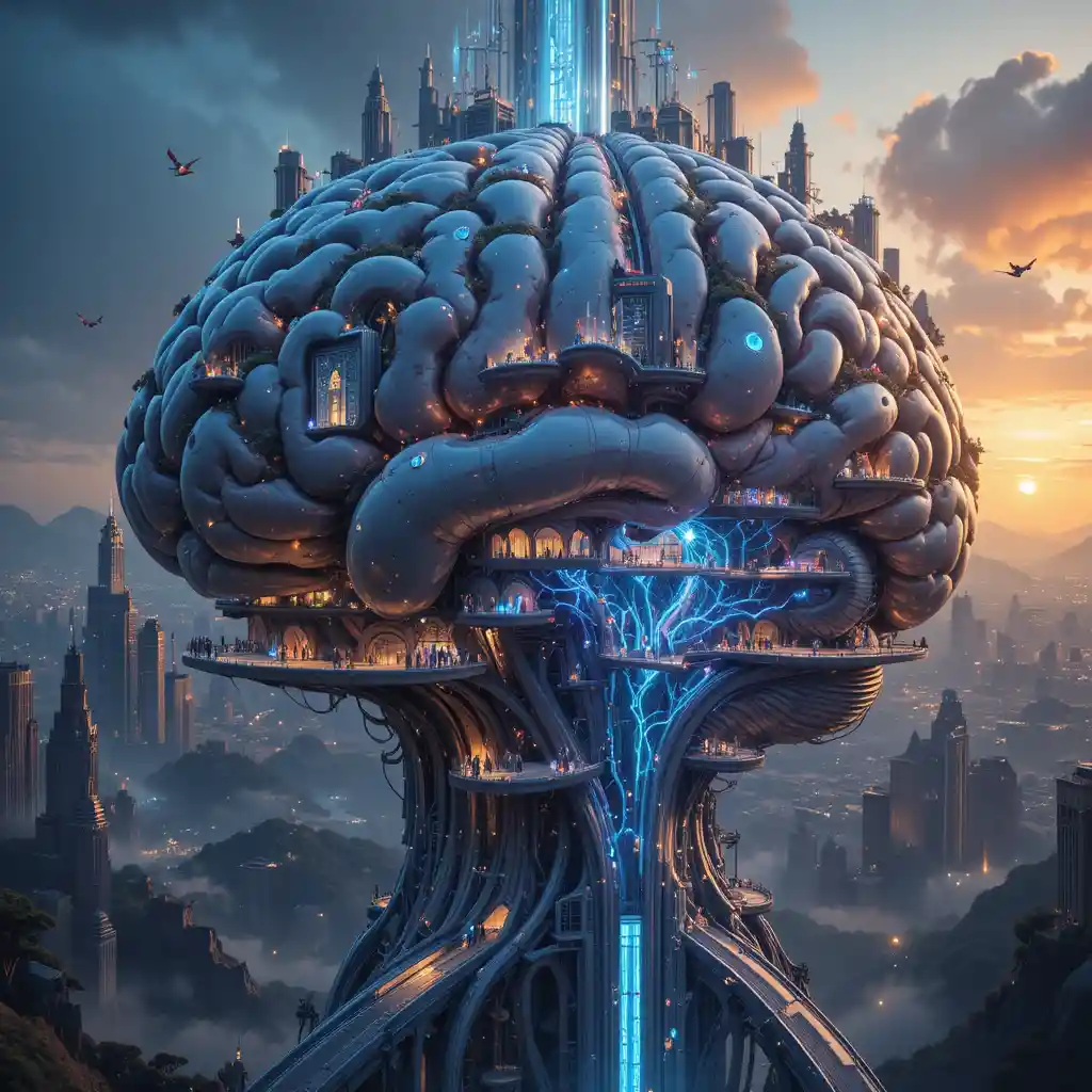 Surreal Futuristic Megacity Built From A Human Brain