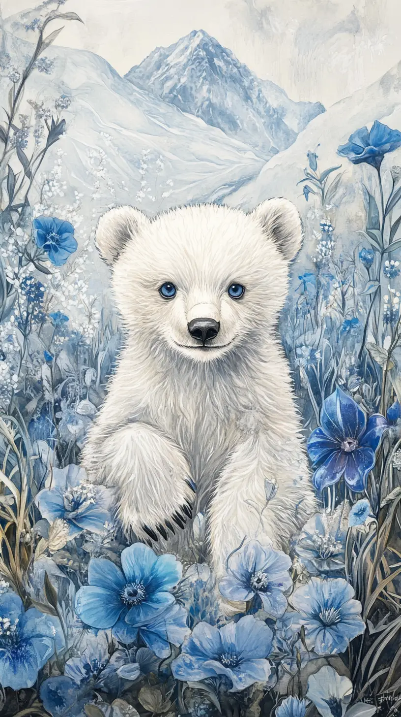 Ours Polaire Souriant parmi Pissenlits et Jacinthes des Bois