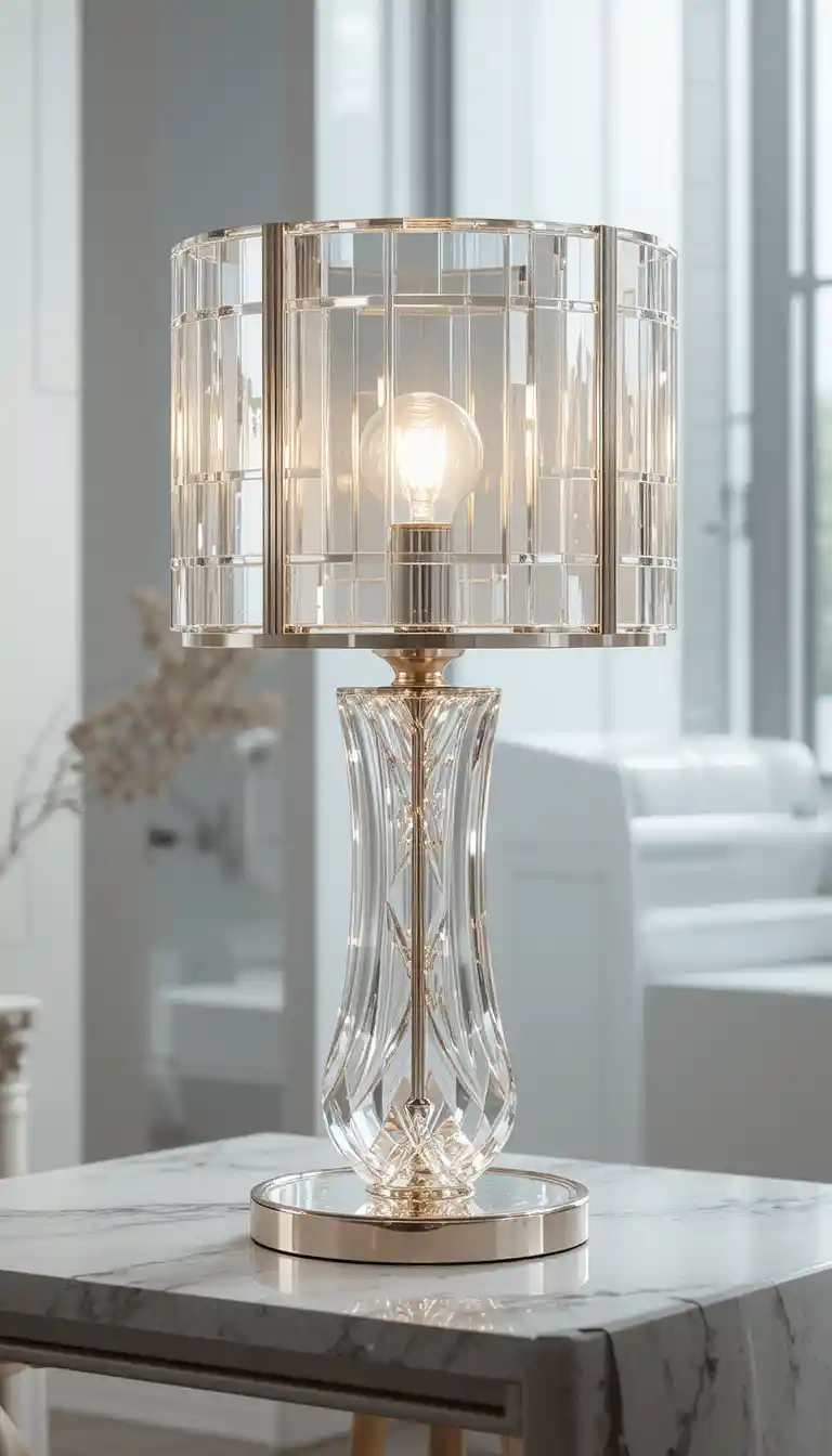 Modern crystal desk lamp with soft glowing bulb