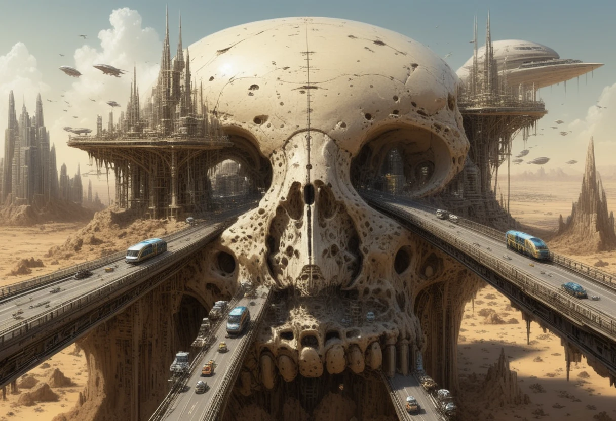 Futuristic Cities Built Inside Giant Alien Skulls