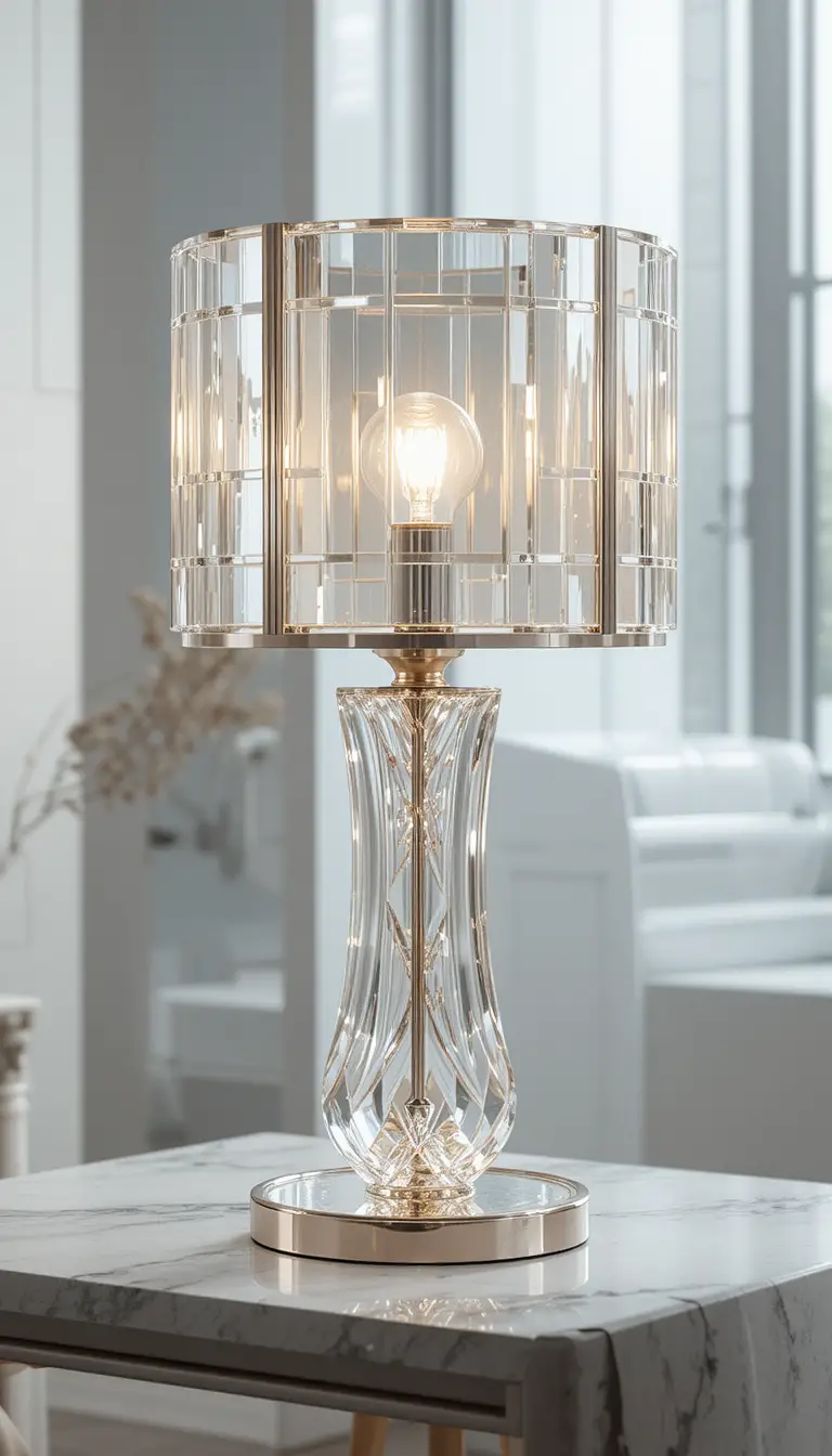 Modern crystal desk lamp with soft glowing bulb