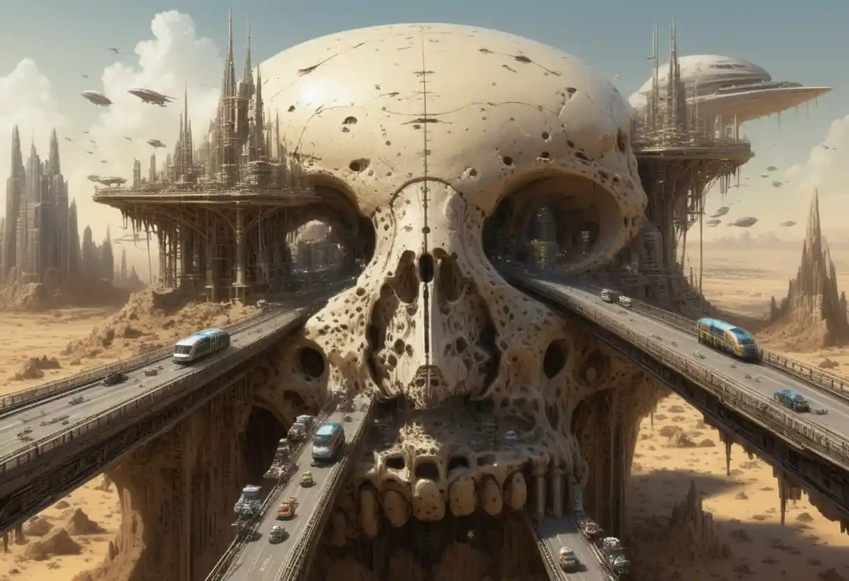 Futuristische Städte in riesigen Alien-Schädeln