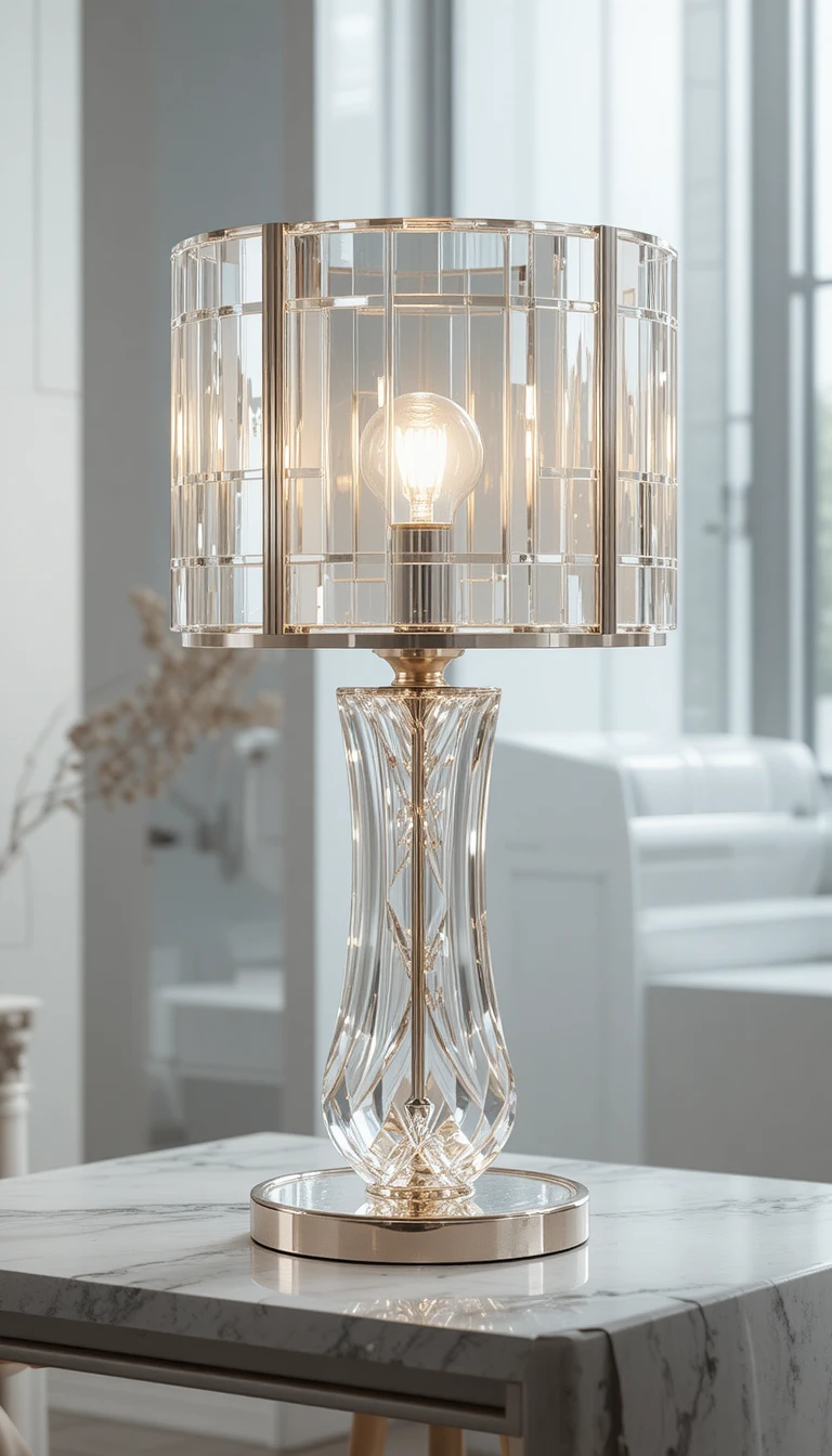 Modern crystal desk lamp with soft glowing bulb