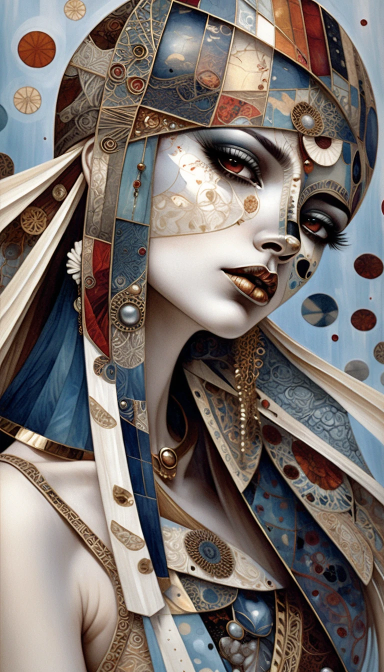 Surreal cyan female portrait in intricate digital collage