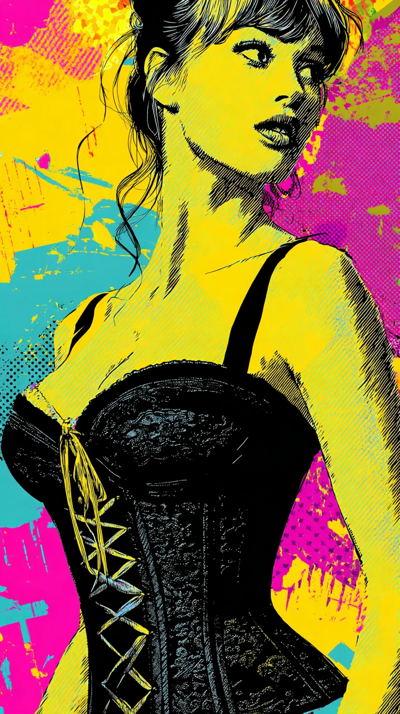 Symbolic corset representing pain and suffering in pop art style