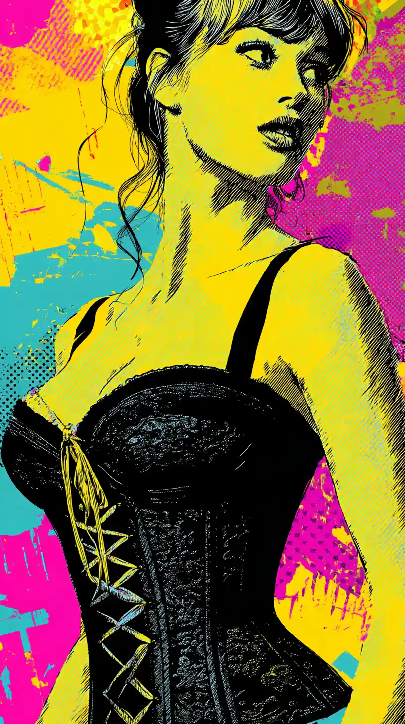 Symbolic corset representing pain and suffering in pop art style