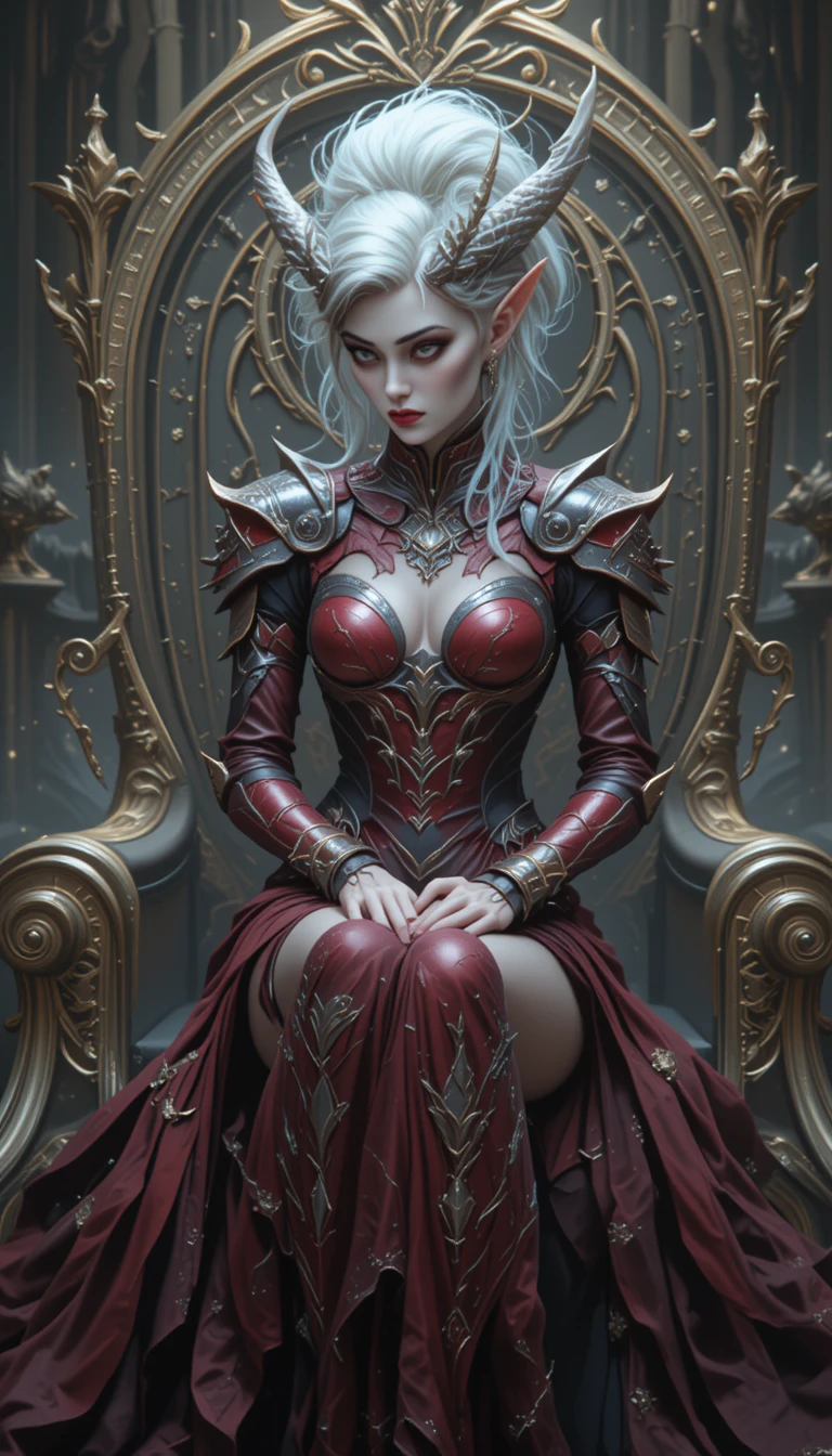 Erhabene Tiefling-Frau auf einem prunkvollen vergoldeten Thron