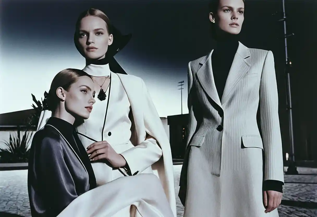 Female models in minimalist black and white fashion campaign