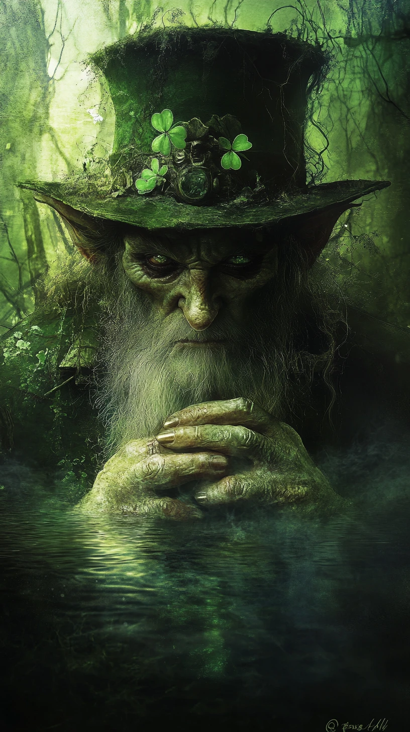 Leprechaun surréaliste dans une sombre illusion de conte de fées