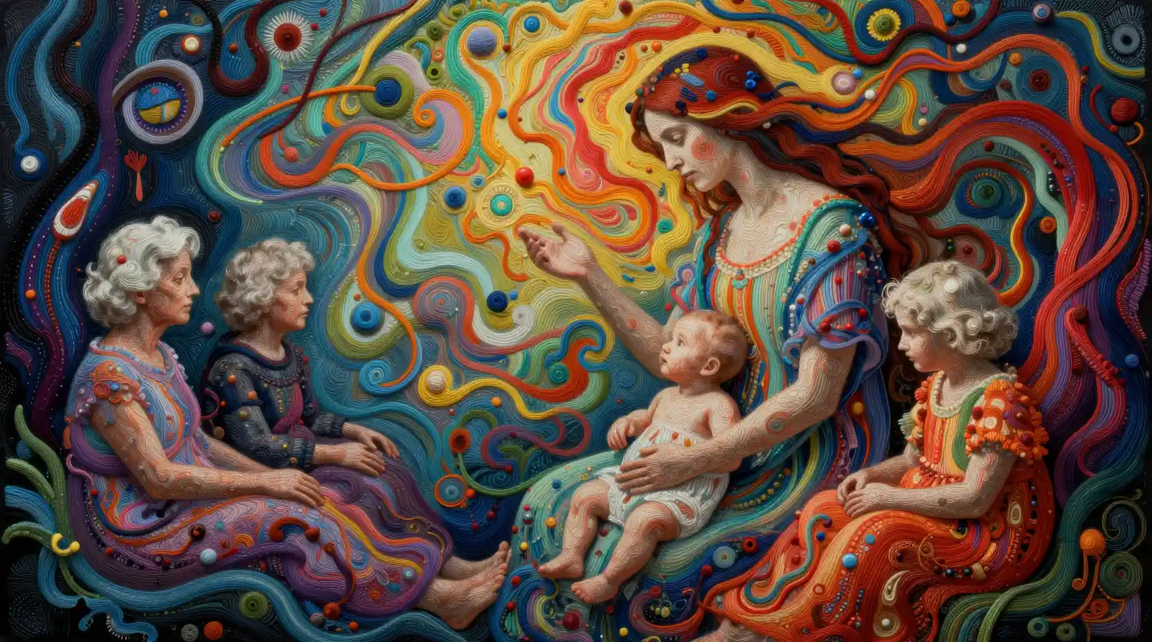 Surreal tapestry of time woven around an ethereal woman