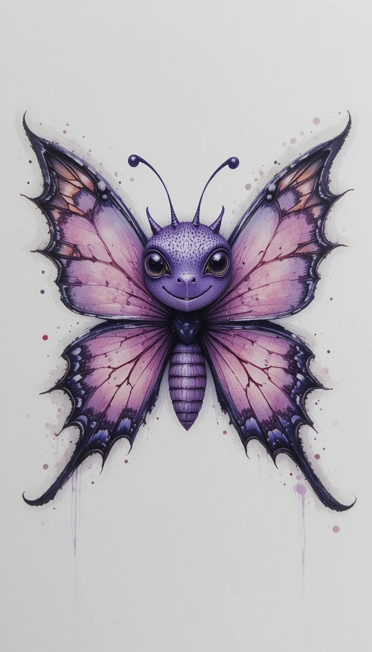 Borboleta aquarela fantasiosa com grandes olhos brilhantes